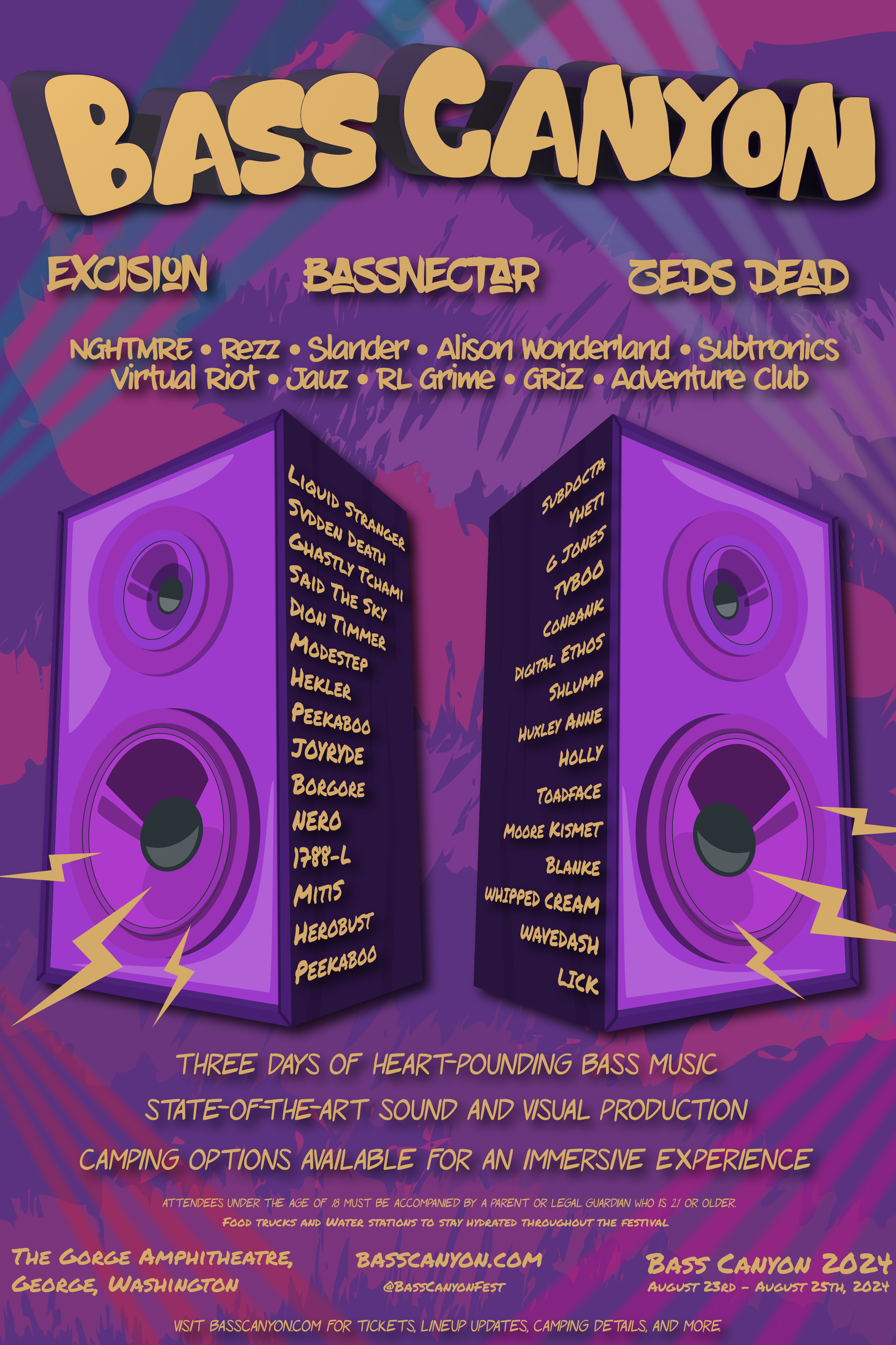 Static poster promoting Bass Canyon music festival